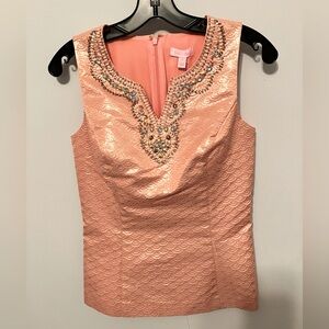 Lilly Pulitzer Metallic Scallop Jacquard Sleeveless Embellished Dress Top